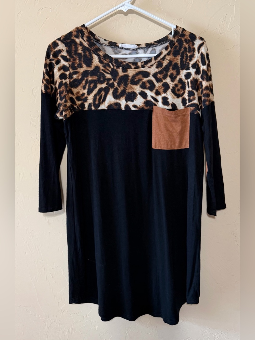 Reborn J Black Tunic with Leopard Yoke and Brown Pocket